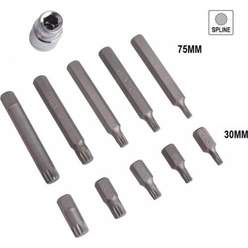 New 11pc 12 Point Spline Bit screwdriver set Driver bit Sets with 1/2 inch Drive Socket Adaptor