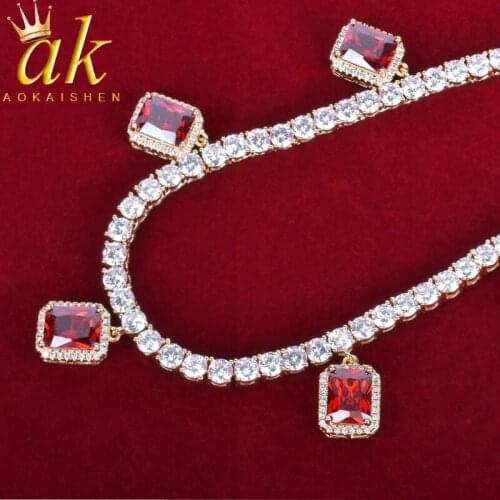 Tennis Chain With Red Zircon Pendant Gold Color Charm Women Necklace Link Mens Hip Hop Jewelry adjustable