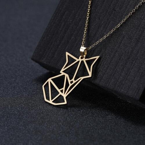 Skyrim Cutout Fox Pendant Necklace Stainless Steel Golden Animal Adjustable Women Girl Initial Chain Necklaces Jewelry Wholesale