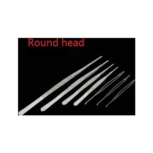 Stainless steel tweezers round head elbow with tooth dressing tweezers thickened 12.5/14/16/18/20/25/30CM