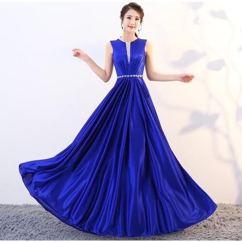 Evening Dress Fashion Sleeveless O-Neck A-Line Simple Zipper Back Empire Crystal Floor-Length New Woman Formal Party Gowns A1340