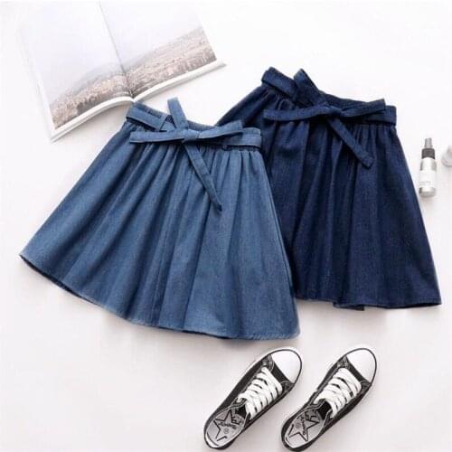 Casual Elastic Waist Bow Denim Skirt Women Loose Mini Pleated Skirt Girls 2020 Large Size Sweet Summer Jeans Skirt With Sashes