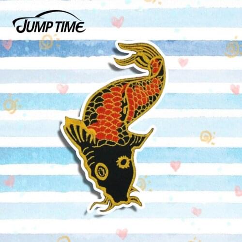 Jump Time 13cm x 7.5cm For Koi Carp Fish Patch Decal Funny Fishing Car Stickers Vinyl Graphic Decor Car Window Trunk