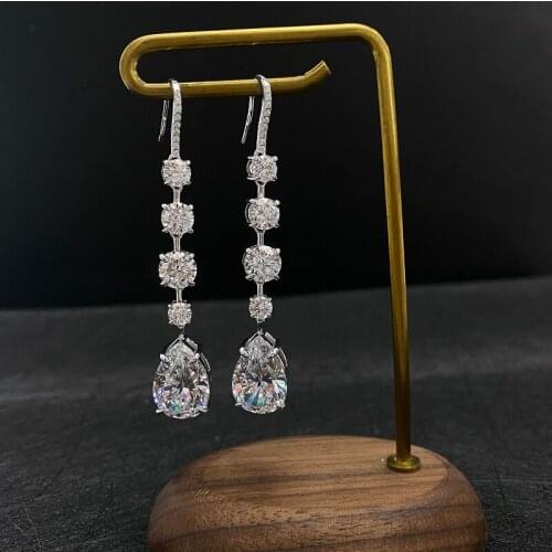 Luxury 100% 925 Sterling Silver Created Moissanite Gemstone Water Drop Earrings High-end Cocktail Fine Jewelry For Girls Gift