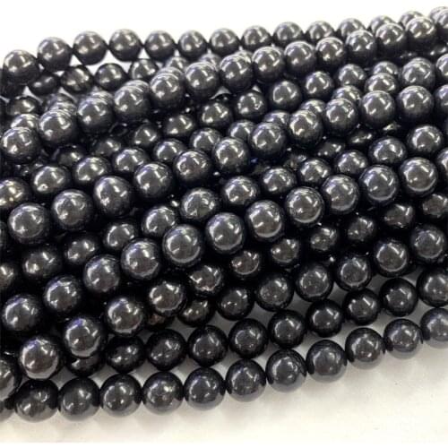15" Natural Genuine Russian Black Shungite Round Biy Jewelry Necklace Bracelets Beads 06369