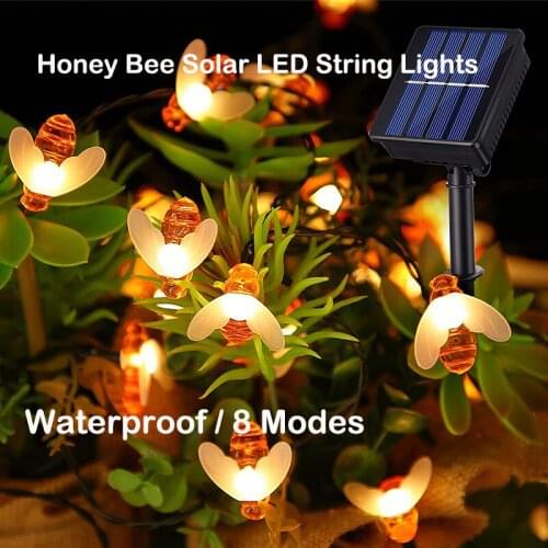 Solar LED String Lights Cute Honey Bee 8 Modes Starry Fairy Light Waterproof For Outdoor Garden Yard Patio Christmas Party Decor