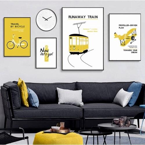 Modern Nordic Home Decor Canvas Painting Wall Art Poster Cartoon Travel Tool Yellow Decor Prints for Bedroom
