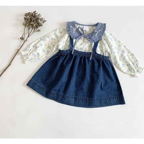 2021 Spring Kids Dresses For Girls Sleeveless Denim Wash Strap Dress Princess Dress Girls Clothing DT370