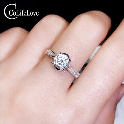 CoLife Jewelry Real VVS Grade Moissanite Sterling Silver Ring for Engagement 6.5mm VVS Moissanite Ring 925 Silver Gemstone Ring
