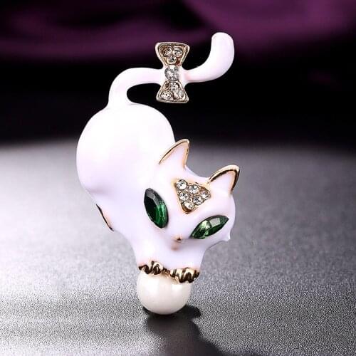 Zlxgirl jewelry samll cartoon white cat animal scarf pins for women wedding bijoux high quality Gold men brooch jewelry broach