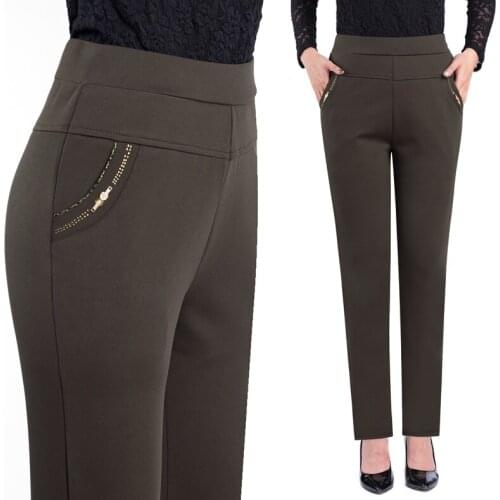Middle aged Mother Womens pants Spring Autumn High Waist Elastic waist trousers Women Casual Plus Size Straight pants 5XL R143