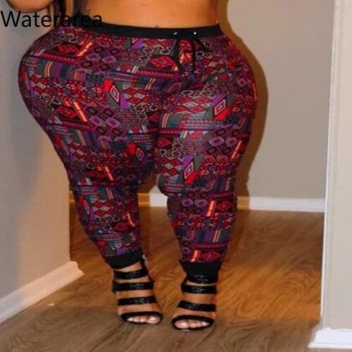 2019 Summer Plus Size Women Colorful Flower Print High Waist Bodycon Pencil Long Pants Office Lady Pants OMFDM066