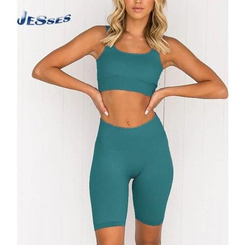 Lady Quick-drying Seamless Short Suit Sports High-elastic Sexy Bra+Five-point Short Fitness Two-piece Set Solid Color Tracksuits