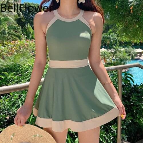 Skirted One Piece Swimsuit Women Swim Solid Swimwear Sexy Korea Style Backless ruffle Plus Size Bathing Suit with Underwire