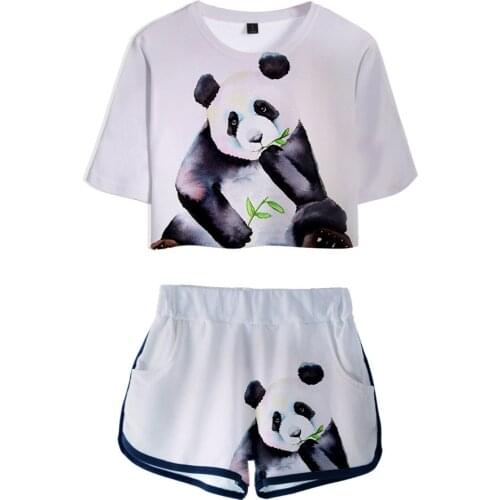 Animal Panda 3D Print Ladies Tracksuit 2 Piece Outfits for Women Crop Top Track Suit Two Piece Set Top and Shorts Set Streetwear