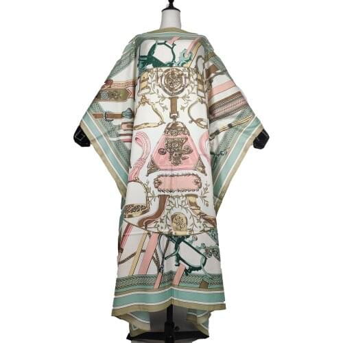 Length 130cm Bust 130 cm elegant printed silk Caftan lady dresses Loose Style Dashiki African Muslim women long dresses