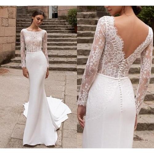 Fanweimei Mermaid Lace Wedding Dress For Women 2021 vestido novia Long Sleeve Wedding Gowns Custom Made Open Back Bridal Dresses