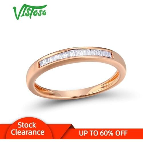 VISTOSO Gold Rings For Women Genuine 14K 585 Rose Gold Ring Sparkling Diamond Glamorous Engagement Round Rings Fine Jewelry