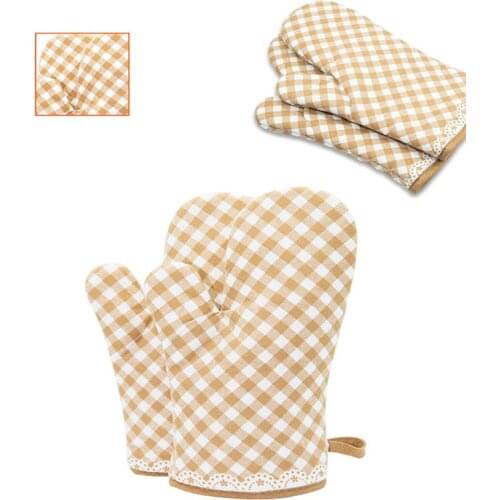 1 Pair Lattice Oven Gloves Heat Resistant Non-slip Oven Mitts Oven Cotton Pot Holder for Baking kitchen Cooking BBQ Tool