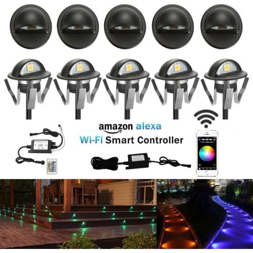 10PCS Smart Home Wifi Controller 35mm RGB 12V Low Voltage Black Half Moon LED Deck Stair Post Light Step Fence Wall Lamp