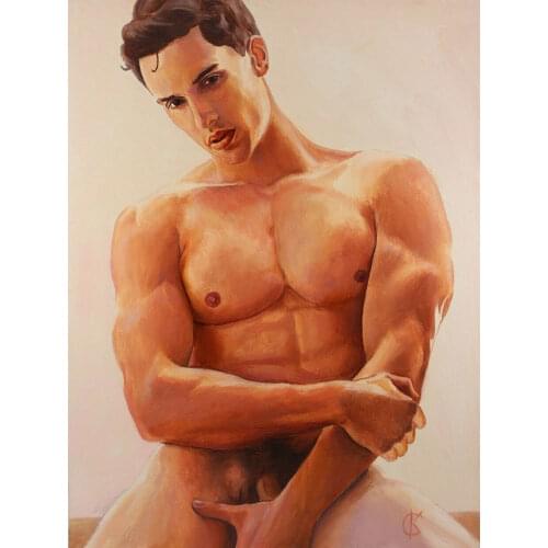 100%Handmade Hand-painted Oil painting on canvas (handmade) nude man