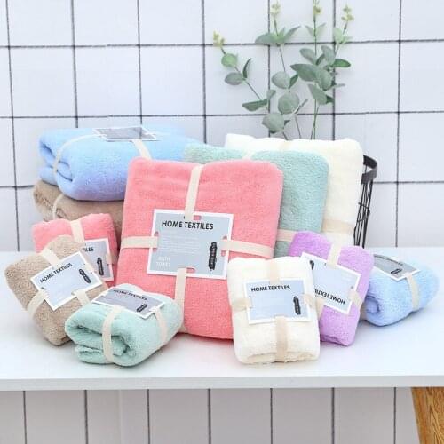 2Pcs Bath Towel+Towel Set High-Density Coral Fleece Adult Soft Absorbent Facial Towel Household Bathroom Towels