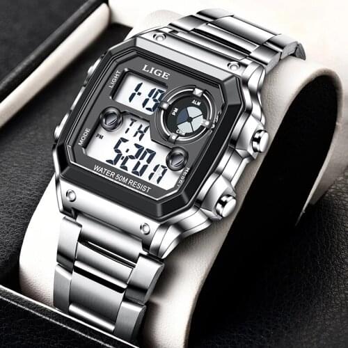 2020 New stainless steel Digital Watch Men Sport Watches Electronic LED Male Wrist Watch For Men Clock Waterproof Reloj Hombre