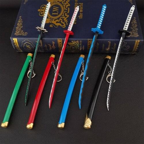 22Cm Roronoa Zoro Metal Sword Weapon Keychains Anime One Piece With Scabbard Katana Desktop Ornaments Key Chains Kids Toys Gifts