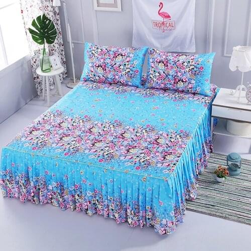 3Pcs/Set Brushed Printed Bed Skirt Bed Cover Student Dormitory Non-Slip Sheet Cover Bedroom 3D Lace Bed Skirt Bedding