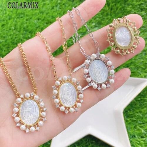 3Pieces White shell Pendant Zircon Medal style pendant Necklace Tiny Pendant Jewelry Pendant Accessories Necklace 31730