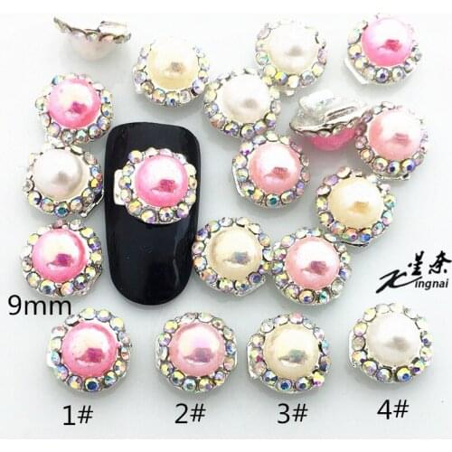 5Pcs/Lot Luxury Rhinestone Pearl Round 3D DIY Accessories Metal Alloy Nail Art Deco/Stickers/Charms/ Tools for Bride Manicure