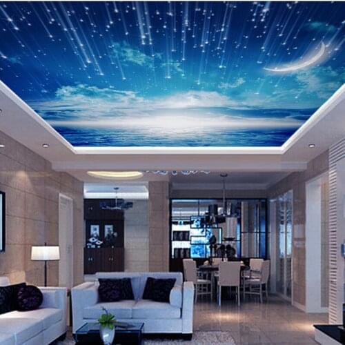 5D/8D Outer Space Blue Sky Moon 3d Wall Ceiling Murals Vinyl Wallpaper for Ceiling Living Room 3d Photo Mural 3d Ceiling Murals