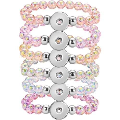 AB0081 New Beauty transparent With glitter Rainbow beads snap bracelets flexible fit 18mm snap buttons wholesale