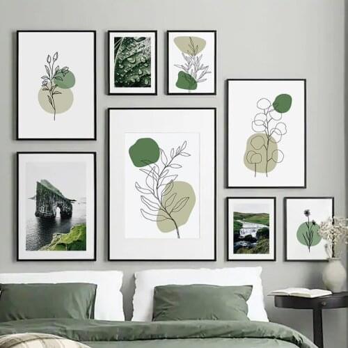Abstract Lines Flowers Mountain Stream Wall Art Canvas Painting Nordic Posters And Prints Wall Pictures For Living Room Decor