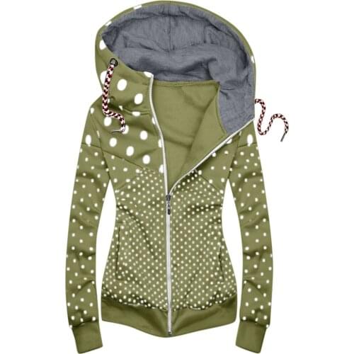 Bohemia Dot Print Long Hoodie Women Thermal Warm Pocket Hooded Tops Streetwear Windproof Long sleeve Pullover zipper Moletom