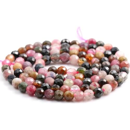 Natural Stone Beads Small Beads Faceted Tourmaline 2,3,4,5mm Section Loose Beads for Jewelry Making Necklace DIY Bracelet (38cm)