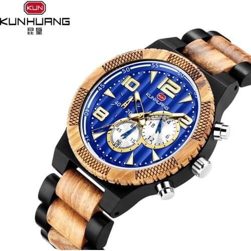 Relogio Masculino Large Dial Sports Watches Men Multi-function Sandalwood Quartz WirstWatch with Luminous Wood Watch Mens Watch