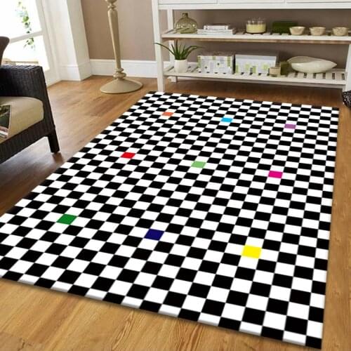 3D Geometric Black and White Carpets for Living Room Bedroom Decorate Area Rugs Sofa Kitchen Floor Mat Home Bedside Large Carpet