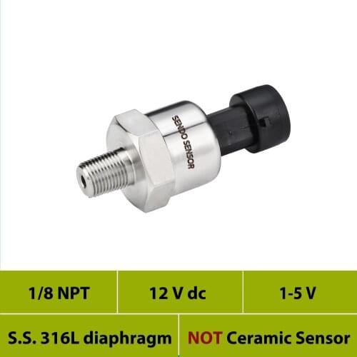 Sensor pression, pressure transducer, 1 5v,aisi 316L diaphragm, 1 8NPT, 12V, 24V dc, 10bar gauge pressure 30, 50, 75psi, 1.6 mpa