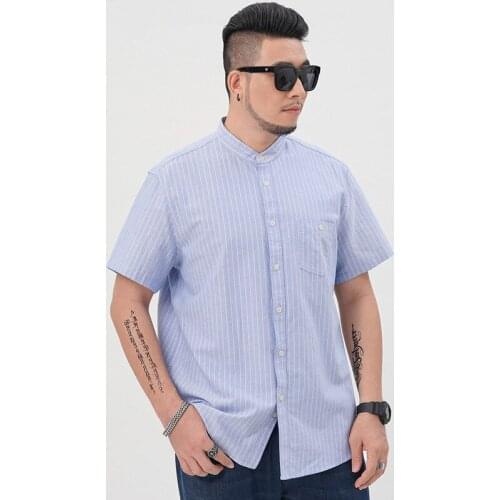 Extra XL Menswear Short Sleeve Shirt Fat Guy Loose Casual Striped Retro Shirt Men Plus Size Men Clothing