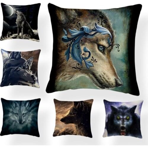 Cool Beautiful Animal Pillowcase Lion Wolf Howling Living Room Bedroom Decoration Cushion Cover Polyester Linen Rest Pillow