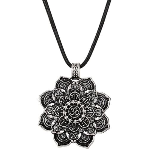 Lotus Flower Mandala Om Aum Tantric Pendant Silver Plated Buddhist Necklaces
