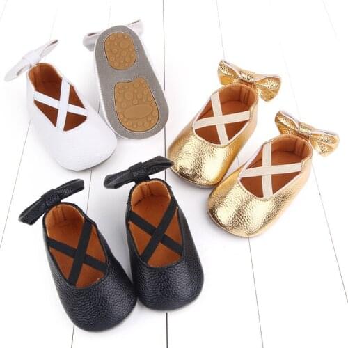 Cute Baby PU Leather First Walkers Baby Girl Moccasins Shoes Bowknot Soft Soled Non-slip Footwear Crib Shoes