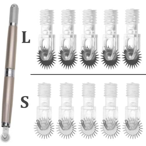 Disposable Tattoo Set 1p Double-end Eyebrow Tattoo Pen + 5pcs Roller Eyebrow Needles Tattoo Curved Blade Permanent Makeup Tattoo