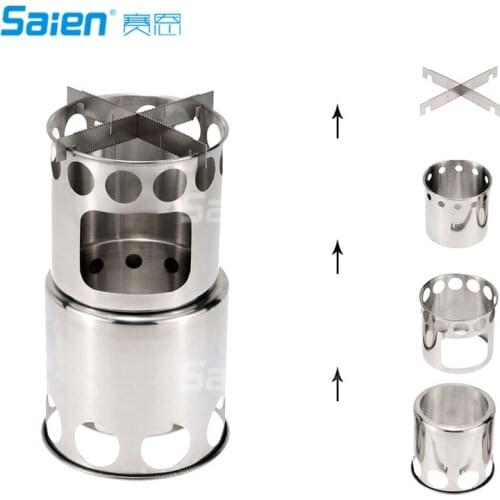 304 Stainless Steel Camping Cookware Set with Wood Stove, Complete Lightweight Outdoor Camping Hiking Backpacking Cooking