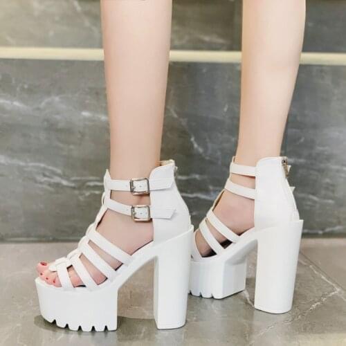Waterproof platform thick bottom T platform high heel sandals cover toe buckle zipper hollow nightclub catwalk shoes women shoes