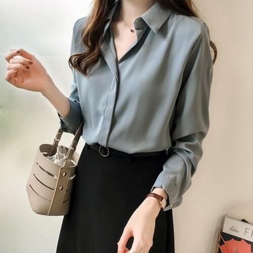 2021 Spring And Autumn New Korean Temperament Pure Color Chiffon Womens Long-Sleeved Shirt OL Fashion Womens T Base