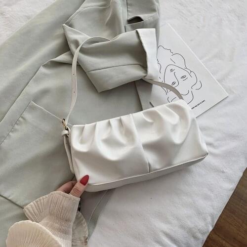 Casual Women Evening Clutch Pleated Handbag Pure PU Portable Shoulder Totes