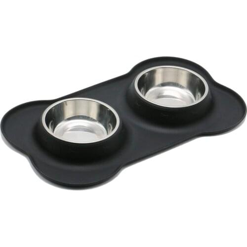 Practical Dog Bowls Stainless Steel Water and Food Feeder with Non Spill Skid Resistant Silicone Mat for Pets Puppy Small