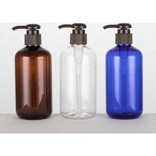 Transparent Blue Brown 250ML x 24 Empty Plastic PET Cosmetics Bottles Brown Lotion Pump Container For Liquid Soap Shower Gel